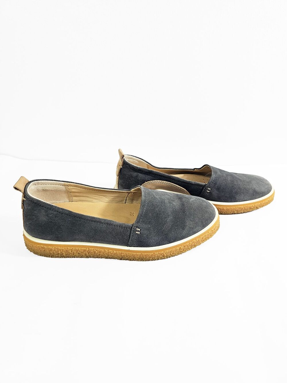 ECCO Size 8/8.5 39 Crepetray Gray Nubuck Leather Slip On Loafers - Picture 6 of 8